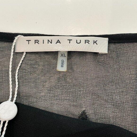 Trina Turk, Soho Top, Embroidered Sheer Georgette , Size XL - Picture 6 of 8
